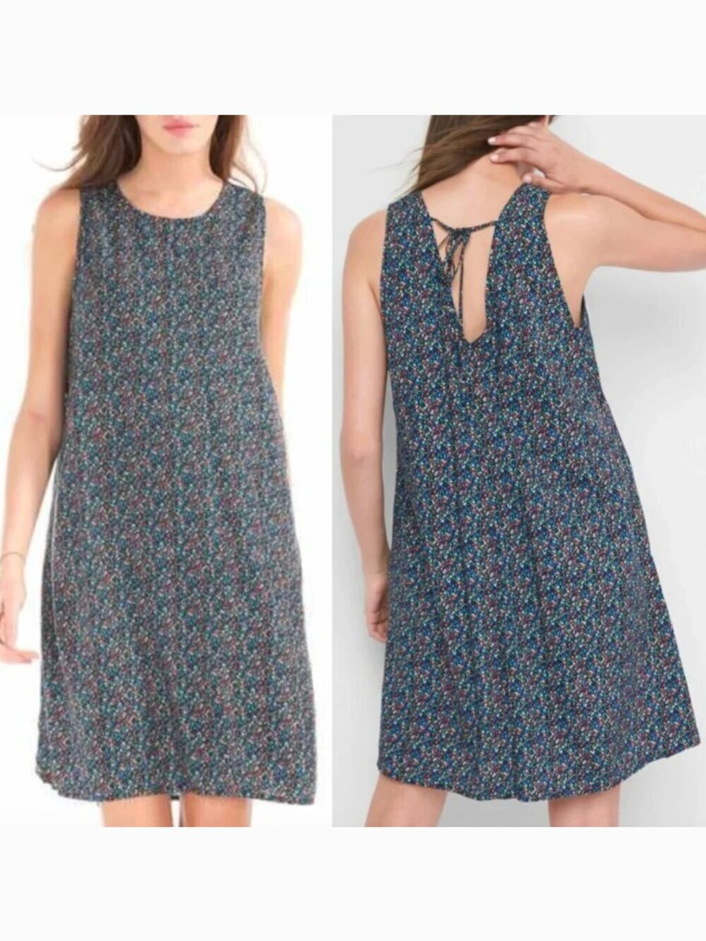 GAP Sleeveless Tie Back Swing Tank Dress Black Rainbow Blue Red Rayon Mini XS